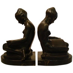 Josef Lorenzl Bronze-Buchstützenpaar:: Nackte Frau:: Österreich:: 1920