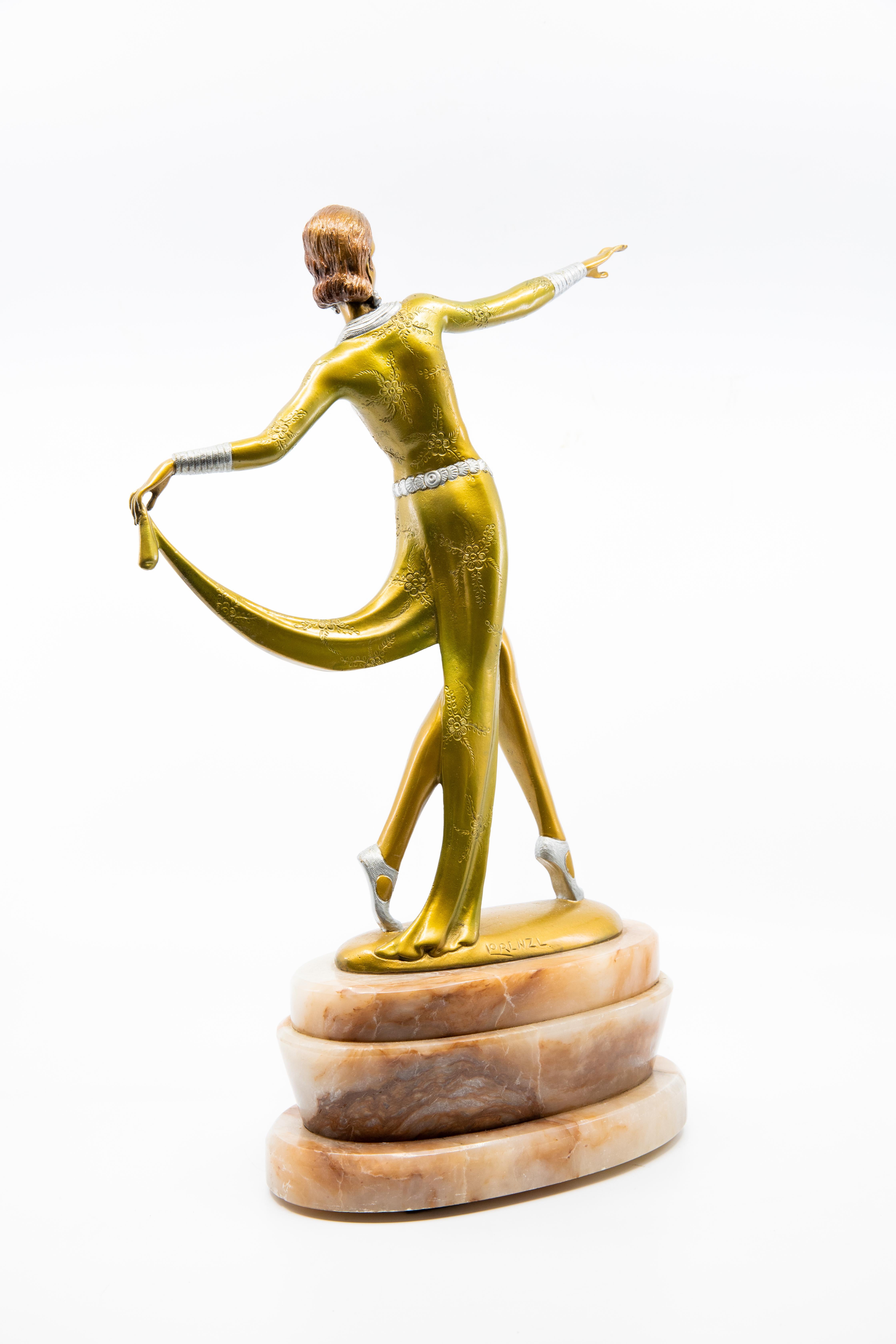 Art Deco Josef Lorenzl Signed Bronze Sculpture of a Female Dancer