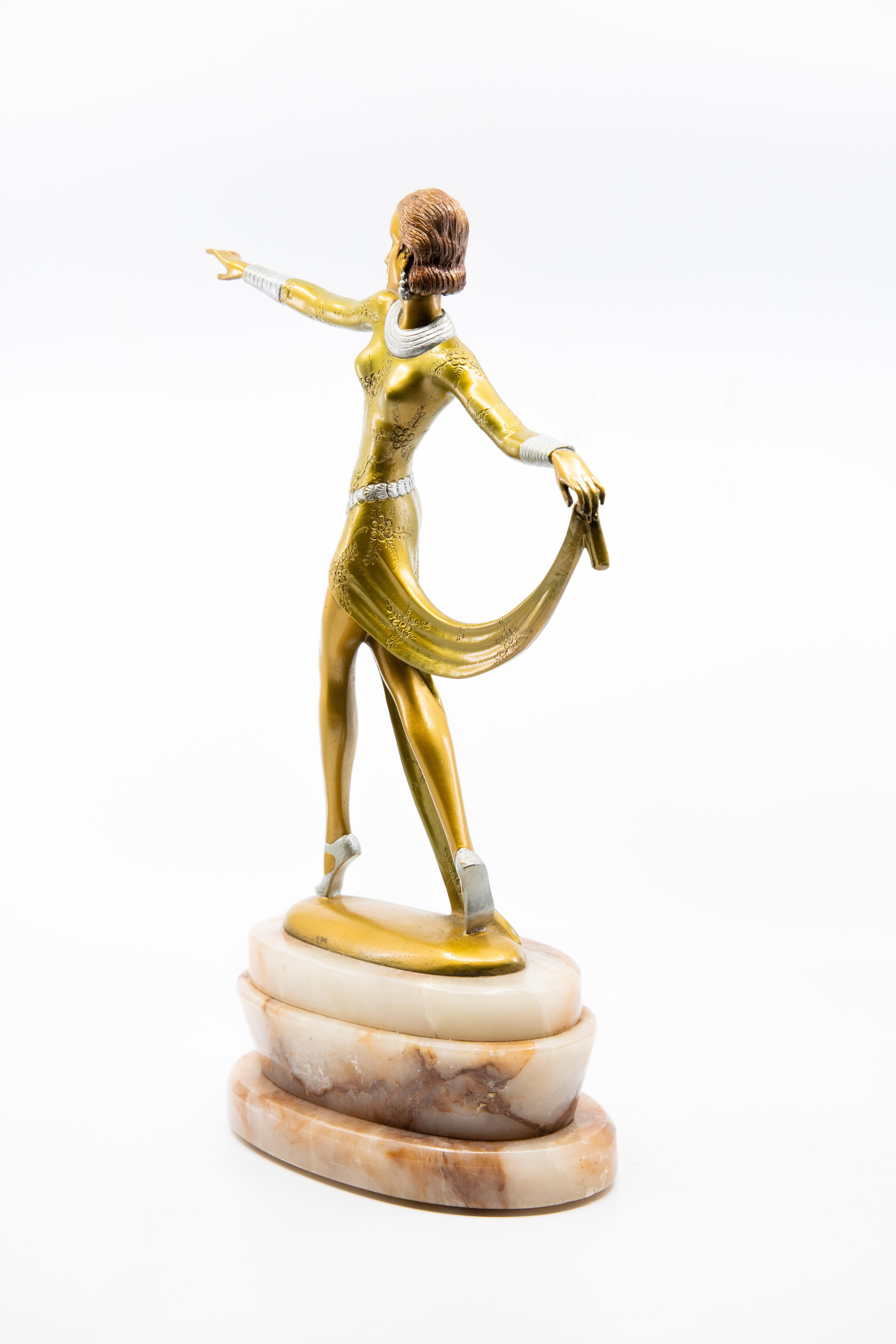 Hand-Painted Josef Lorenzl Signed Bronze Sculpture of a Female Dancer