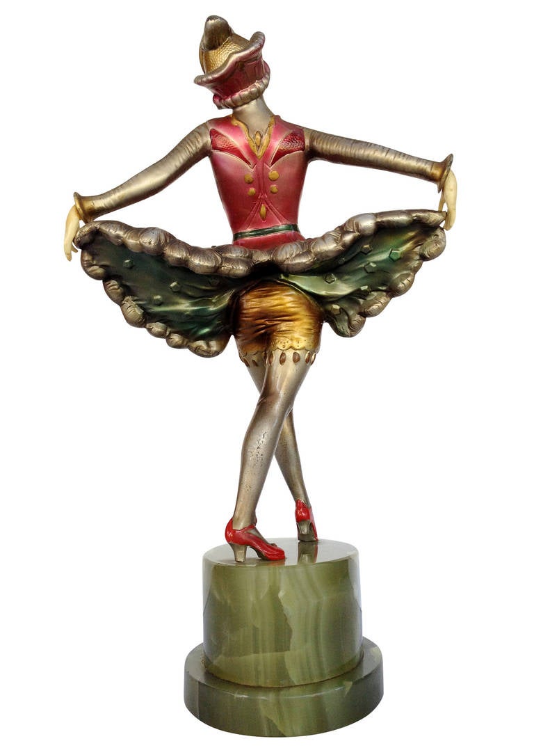 Art Deco Josef Lorenzl Style Spelter and Onyx Dancer Style Statue For Sale