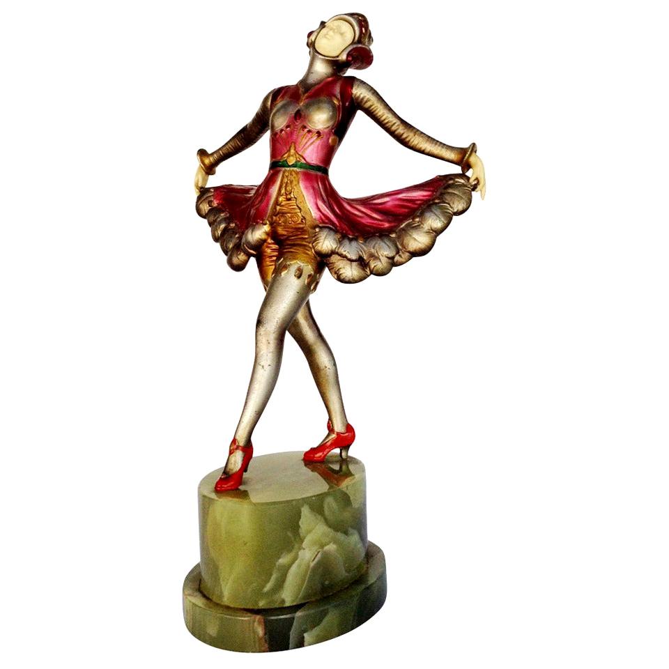 Josef Lorenzl Style Spelter and Onyx Dancer Style Statue For Sale