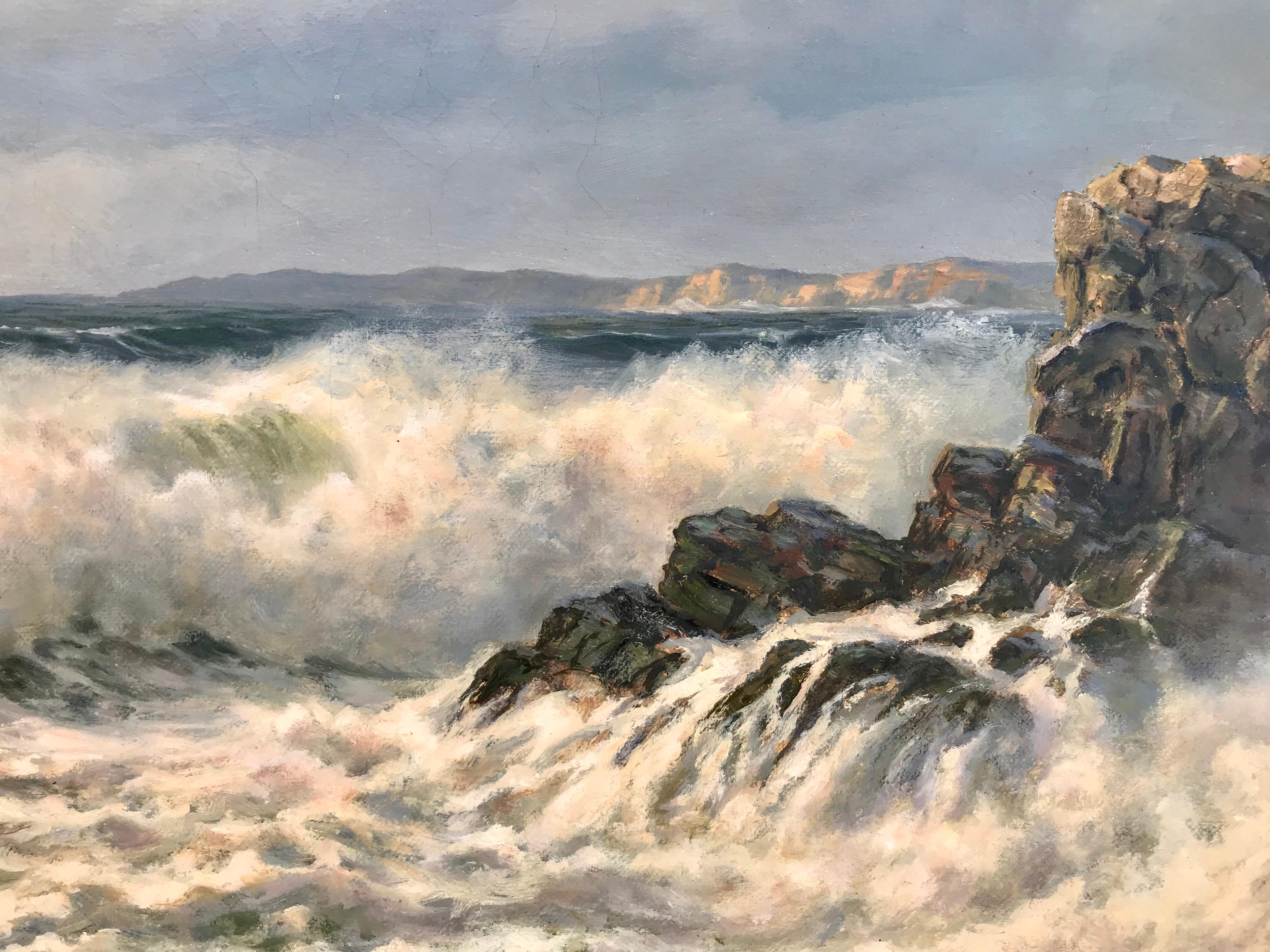 “Incoming Surf” - Post-Impressionist Painting by Josef M. Arentz