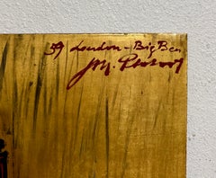 Large London Big Ben Mod Mid Century Architectural Modernist Gold Leaf Painting