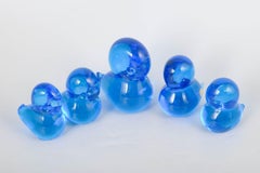 Josef Marcolin for FM Ronneby. Set of five duck figurines in blue art glass.