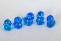 Josef Marcolin for FM Ronneby. Set of five duck figurines in blue art glass.