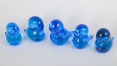 Josef Marcolin for FM Ronneby. Set of five duck figurines in blue art glass.