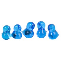 Josef Marcolin for FM Ronneby. Set of five duck figurines in blue art glass.