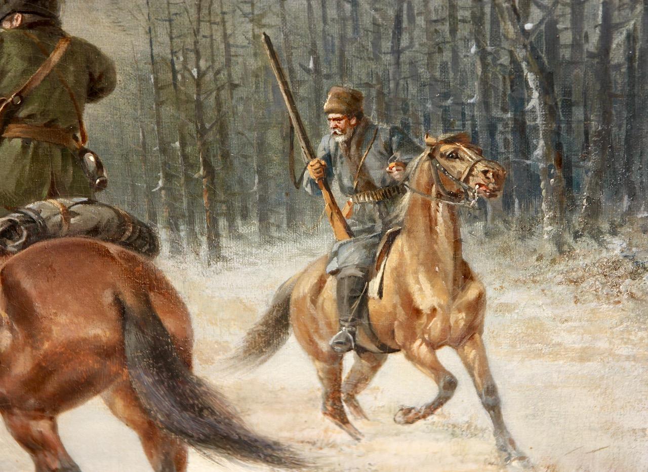 Josef Mathauser, 19e siècle, scène de chasse dans une forêt hivernale, « La chasse au loup » en vente 4