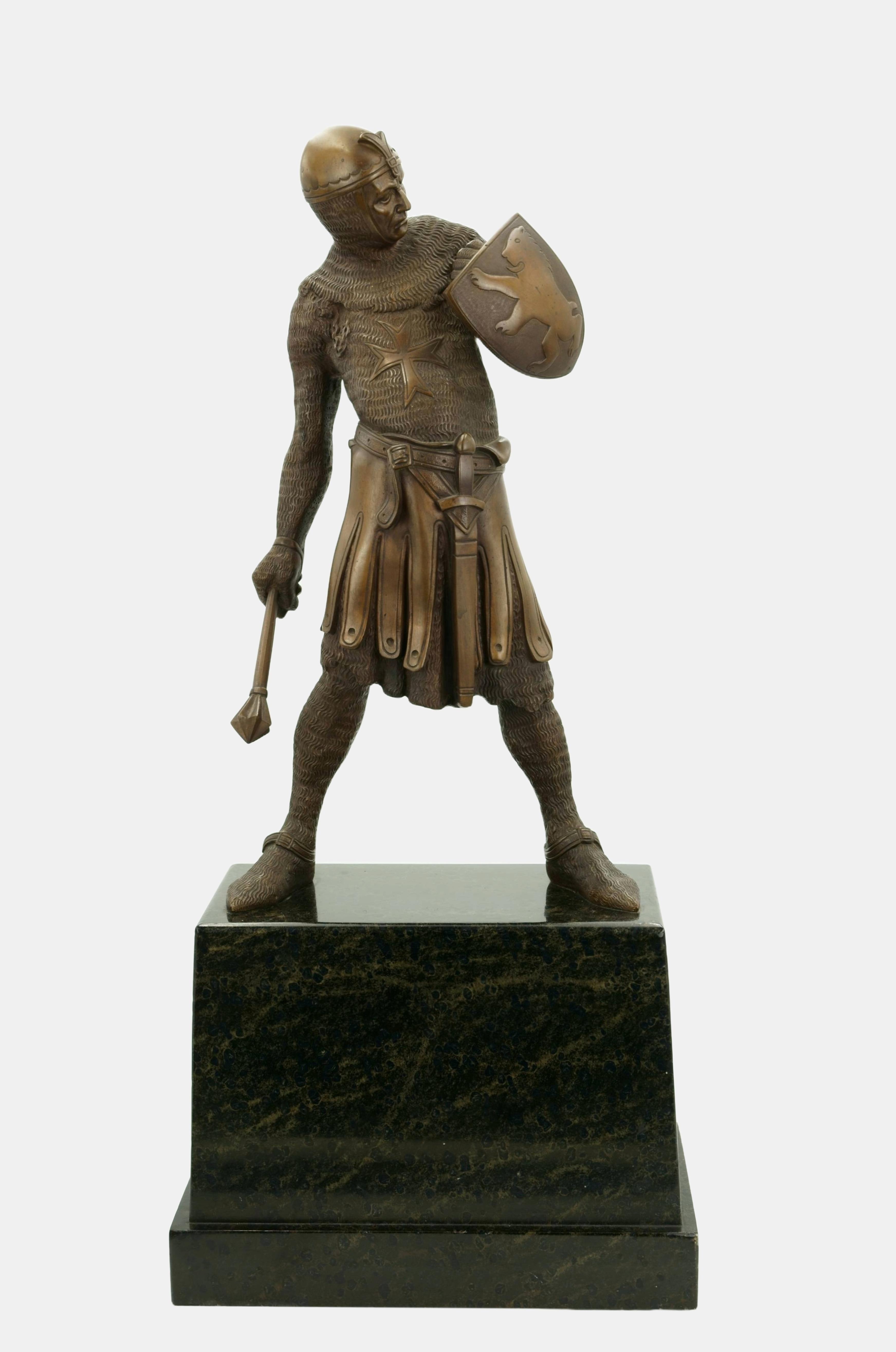 Figurative Sculpture di Josef Moest - Crociato con scudo e mazza / - Pronto a colpire