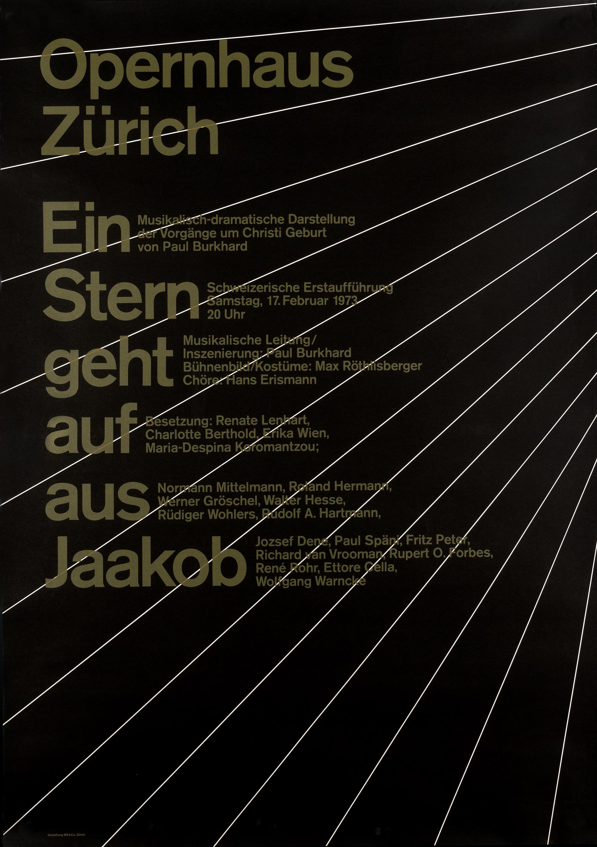 "Opernhaus Zurich - A Star Rises from Jacob" Swiss Opera Original Vintage Poster - Print by Josef Müller-Brockmann