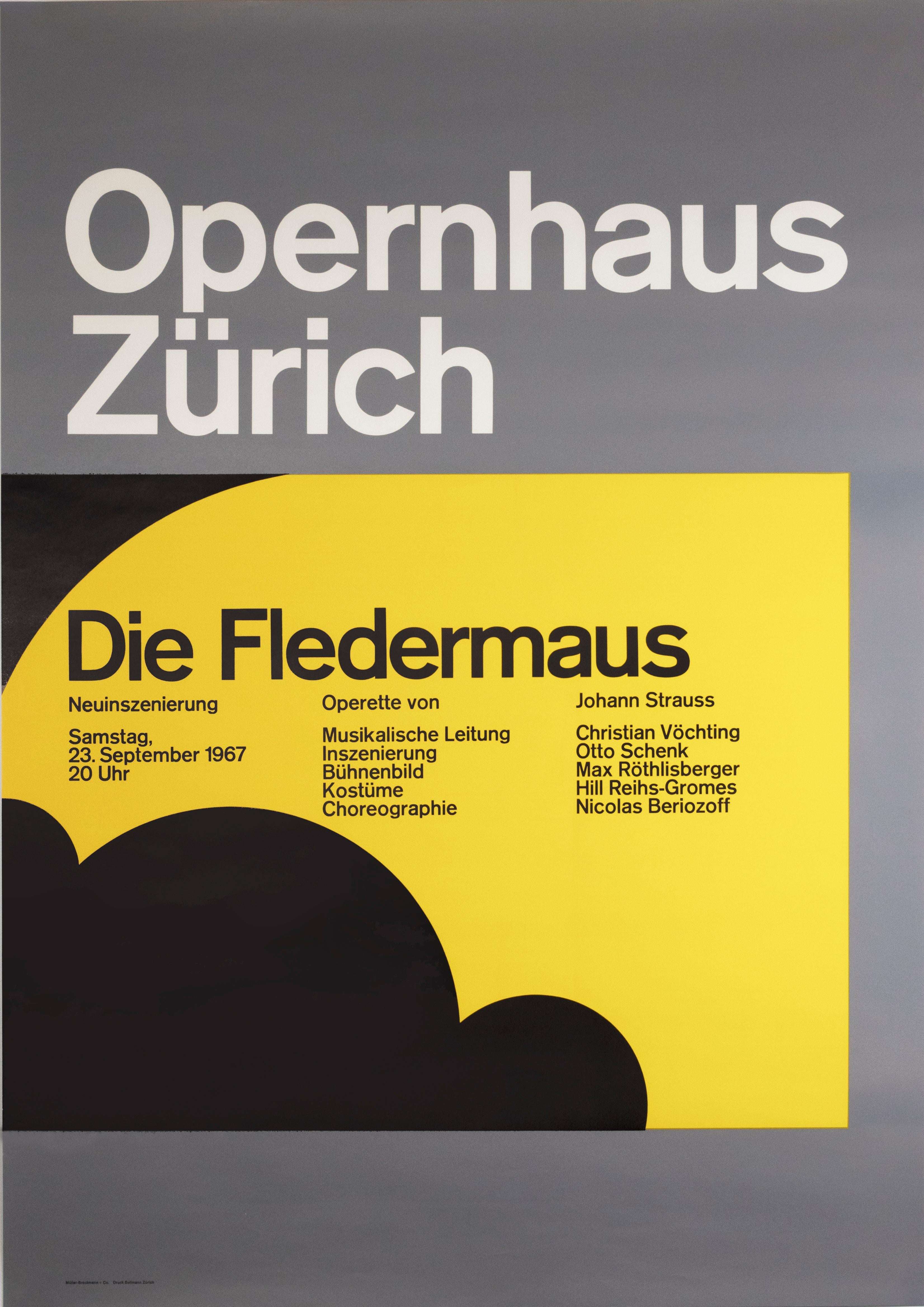 Josef Müller-Brockmann - "Opernhaus Zurich - Die Fledermaus (The Bat)"  Opera Original Vintage Poster For Sale at 1stDibs