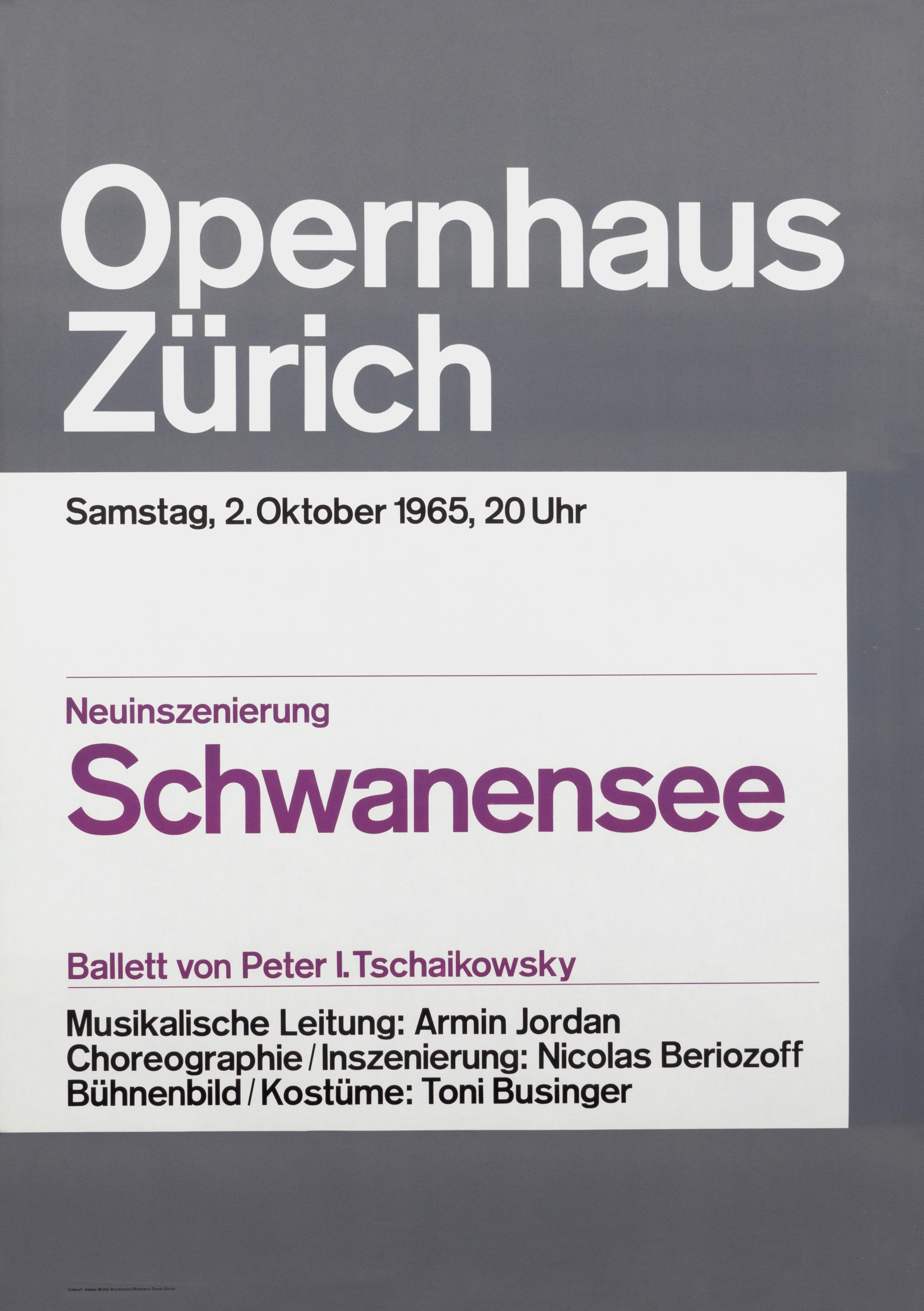 "Opernhaus Zurich - Swan Lake" Swiss Ballet Typographic Original Vintage Poster - Print by Josef Müller-Brockmann