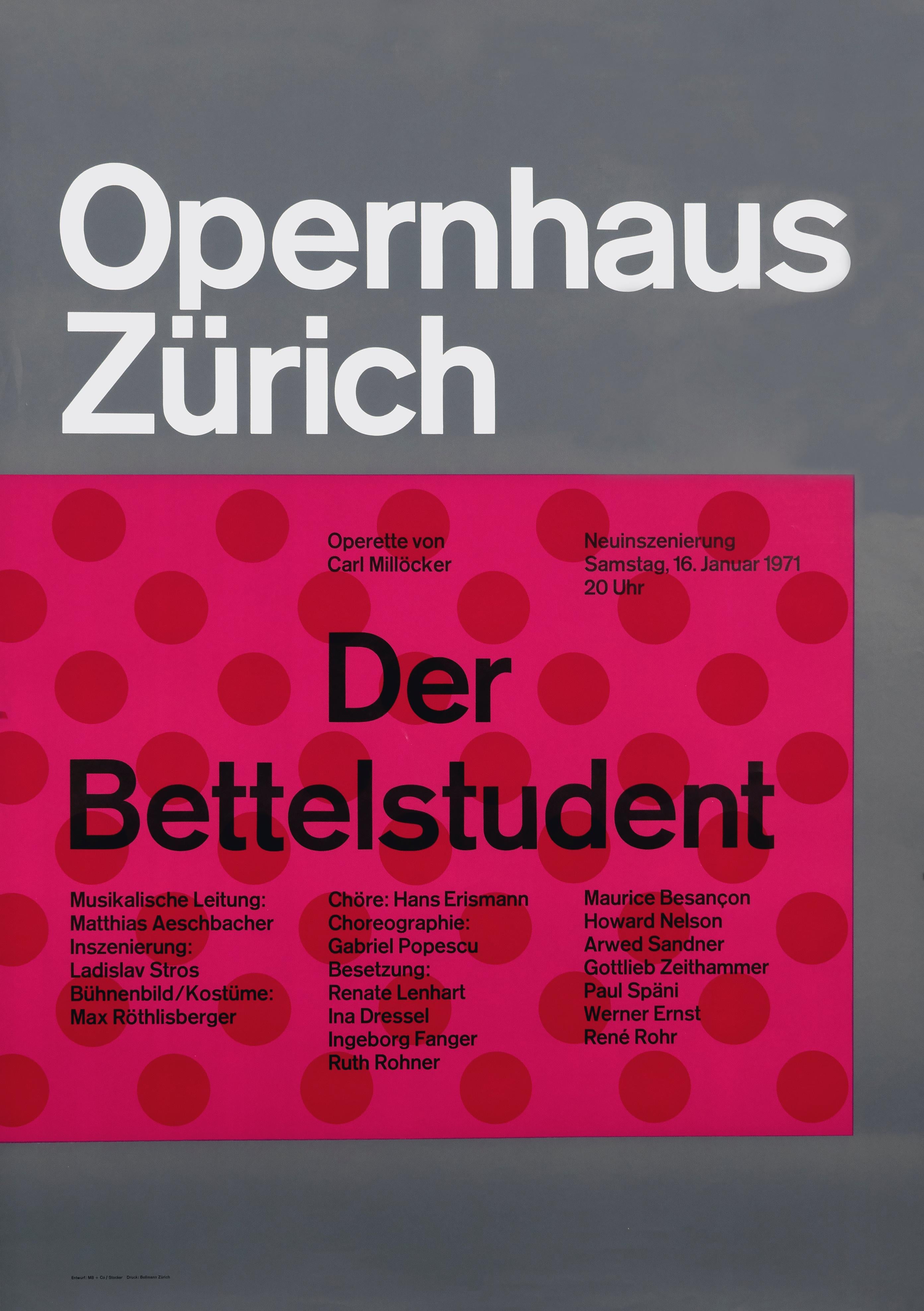 "Opernhaus Zurich - The Beggar Student" Swiss Opera Original Vintage Poster - Print by Josef Müller-Brockmann
