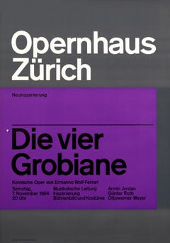 Vintage "Opernhaus Zurich - The Four Rascals" Swiss Opera Typographic Original Poster