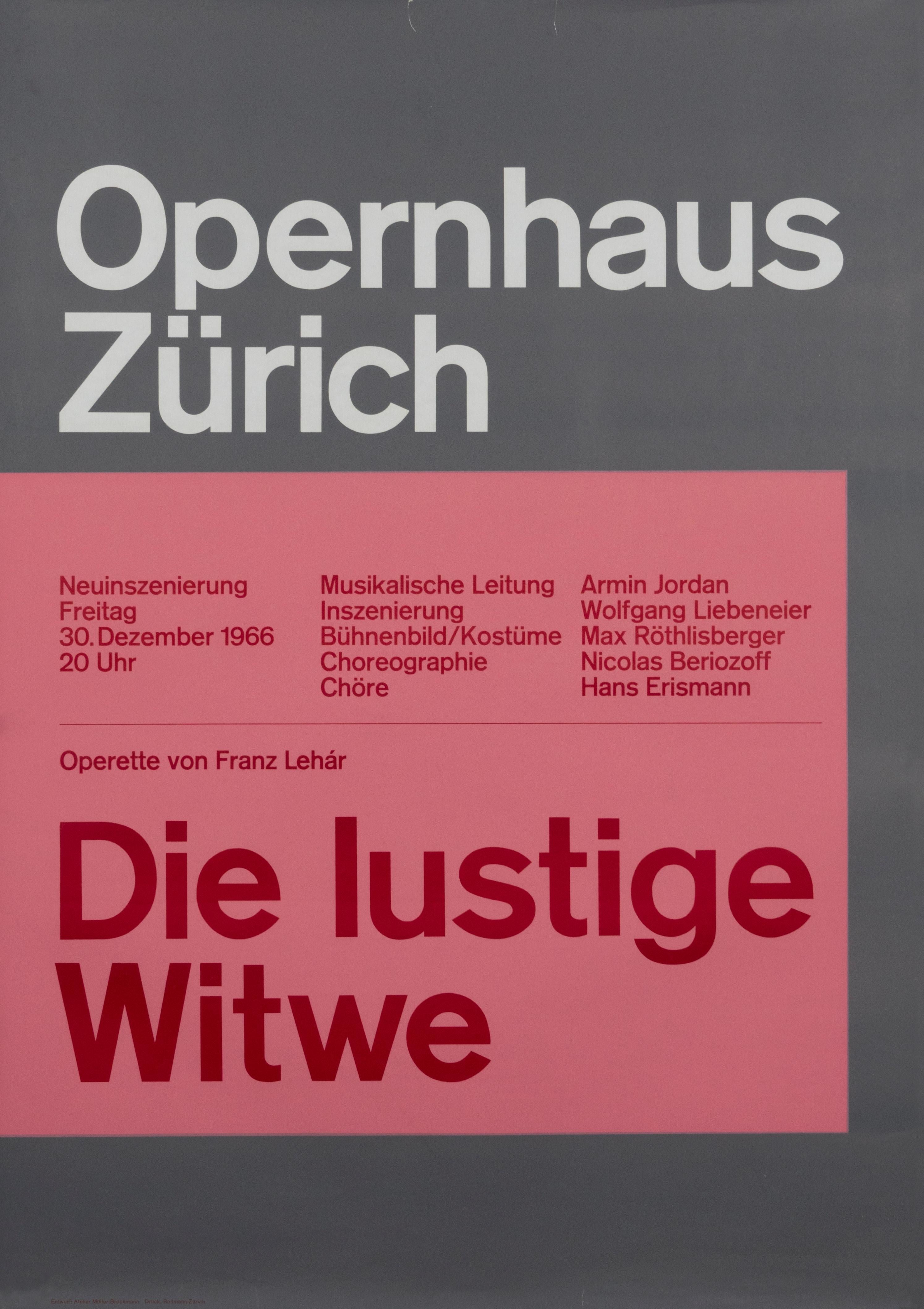 "Opernhaus Zurich - The Merry Widow" Opera Typographic Original Vintage Poster - Print by Josef Müller-Brockmann