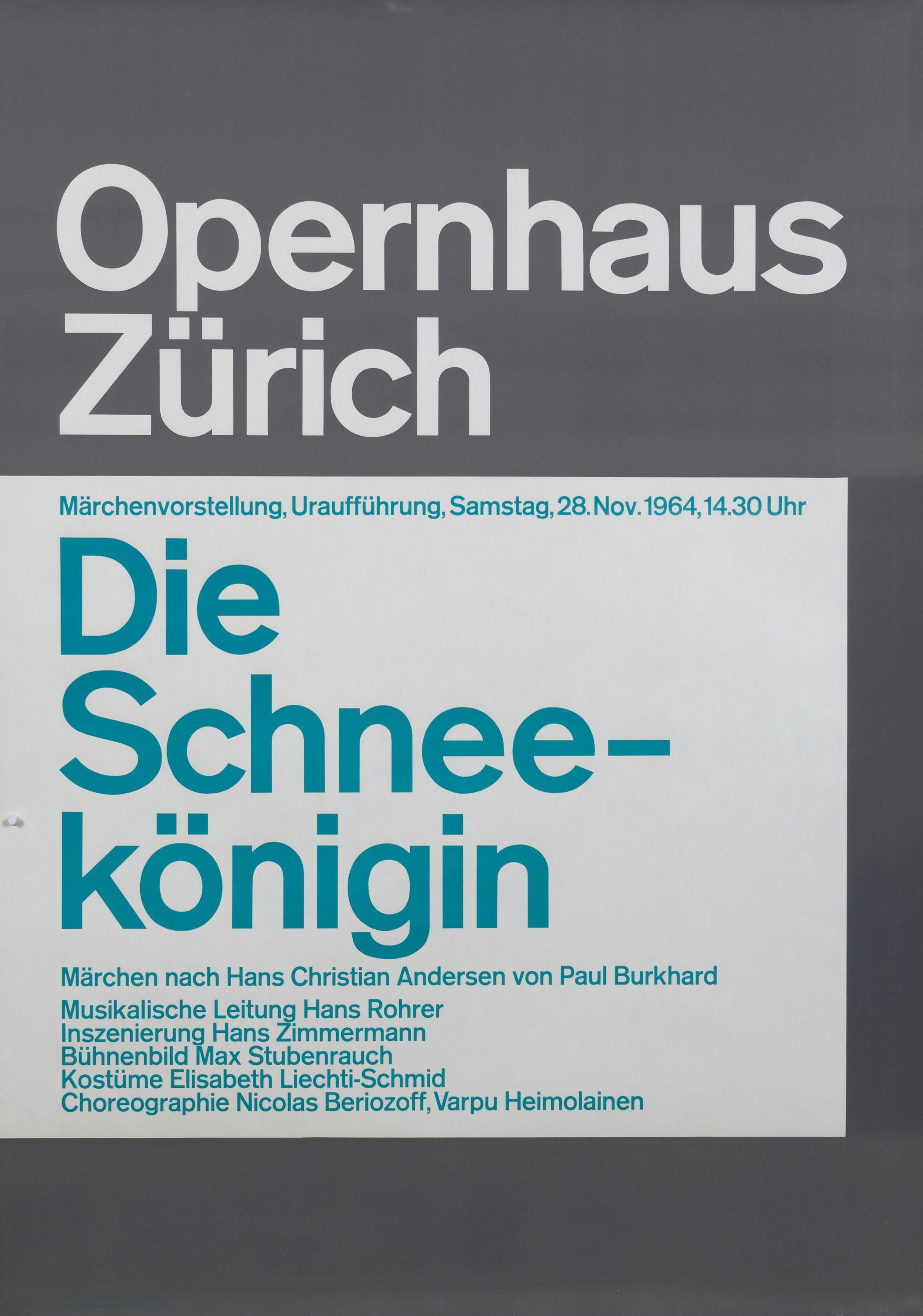 "Opernhaus Zurich - The Snow Queen" Swiss Opera Typographic Original Poster - Print by Josef Müller-Brockmann