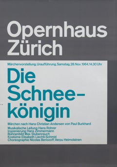 Vintage "Opernhaus Zurich - The Snow Queen" Swiss Opera Typographic Original Poster