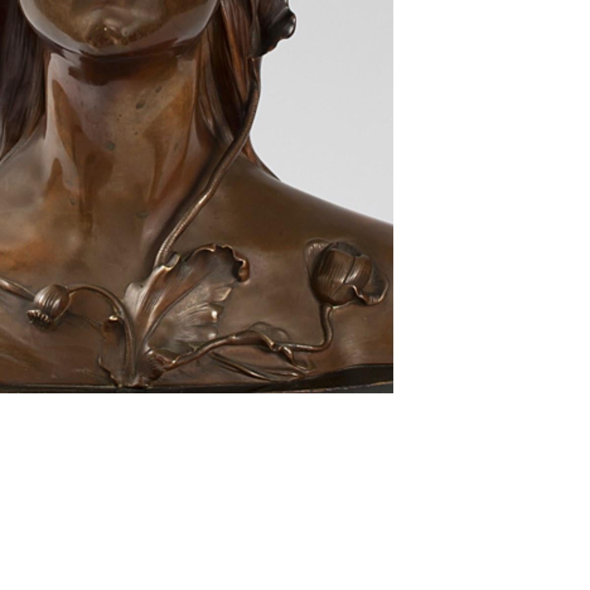 Patinated Josef Öfner Austrian Art Nouveau Bust of Ophelia For Sale