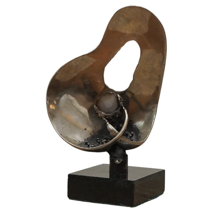 Josef Patriska Cast Nickel and Agate Table Sculpture For Sale