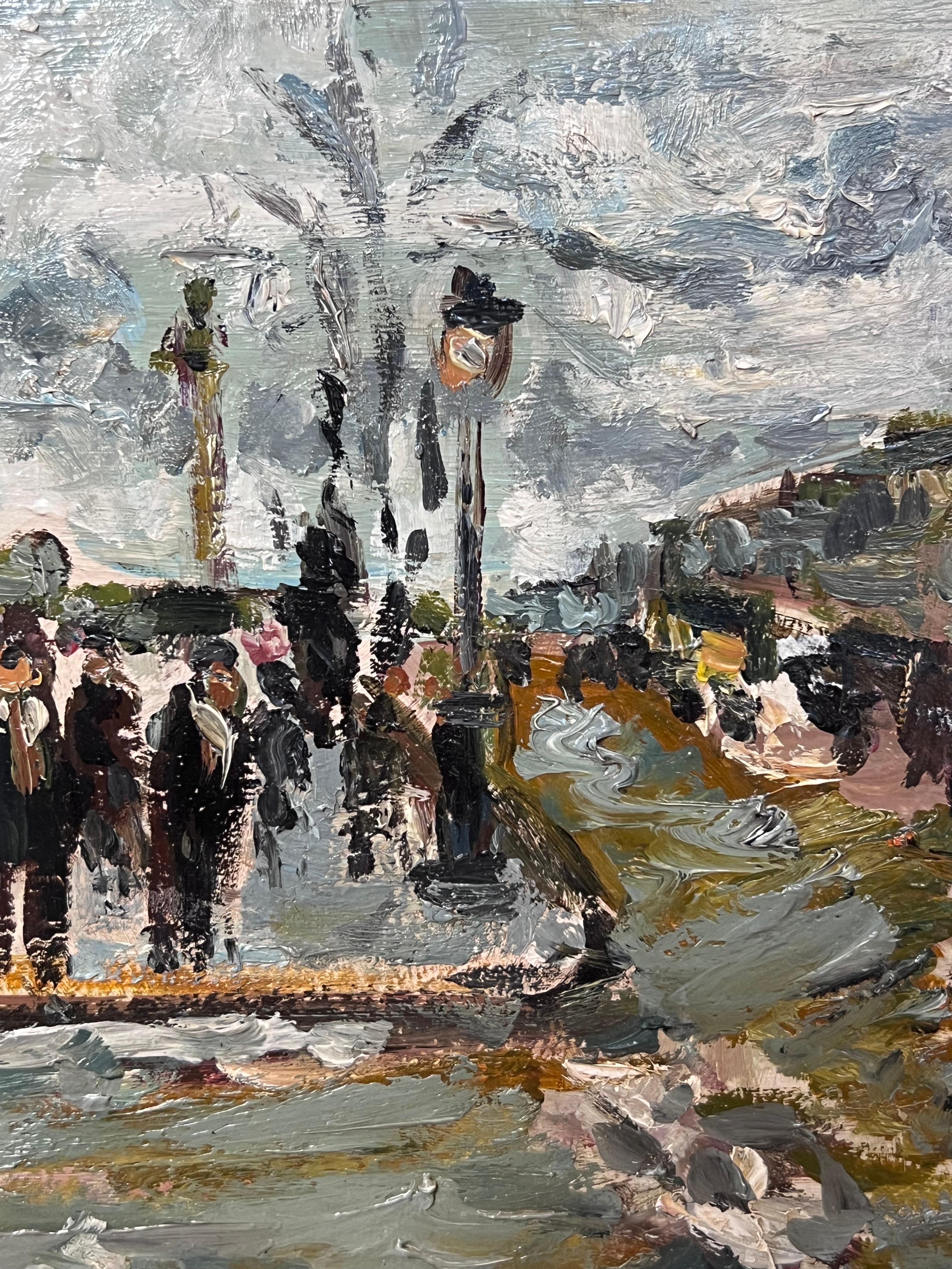 Polish/ French Mid 20th Century Signed Oi Figures in Paris Busy Street Scene - Painting by josef popczyk
