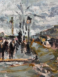 Polish/ French Mid 20th Century Signed Oi Figures in Paris Busy Street Scene