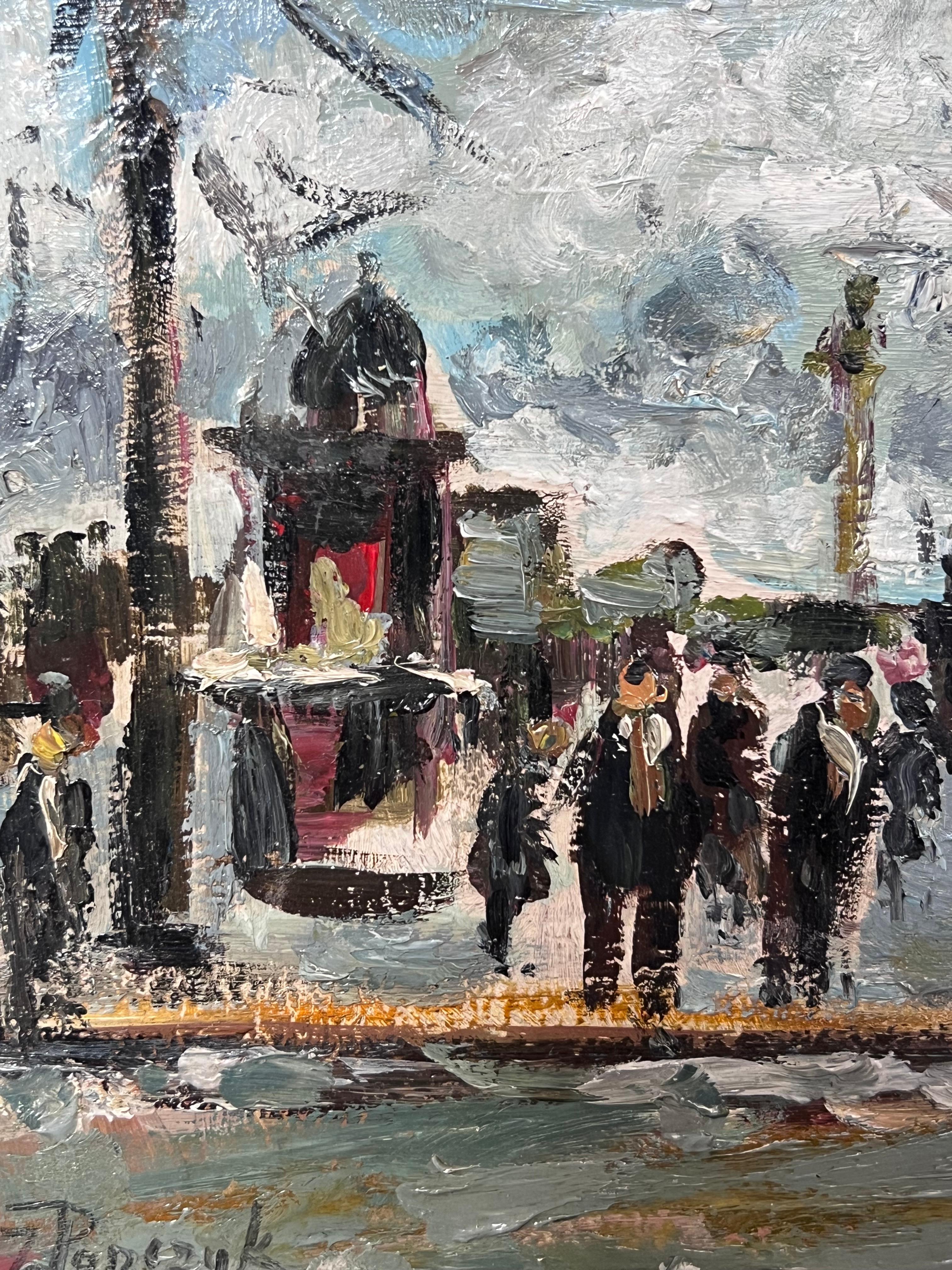 Polish/ French Mid 20th Century Signed Oi Figures in Paris Busy Street Scene - Post-Impressionist Painting by josef popczyk