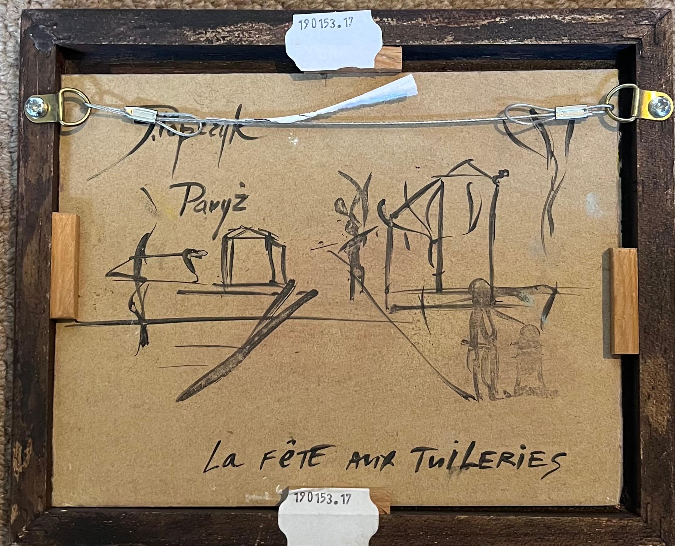 Polish/ French Mid 20th Century Signed Oi Figures in Paris Busy Street Scene For Sale 1