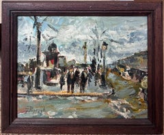 Polish/ French Mid 20th Century Signed Oi Figures in Paris Busy Street Scene