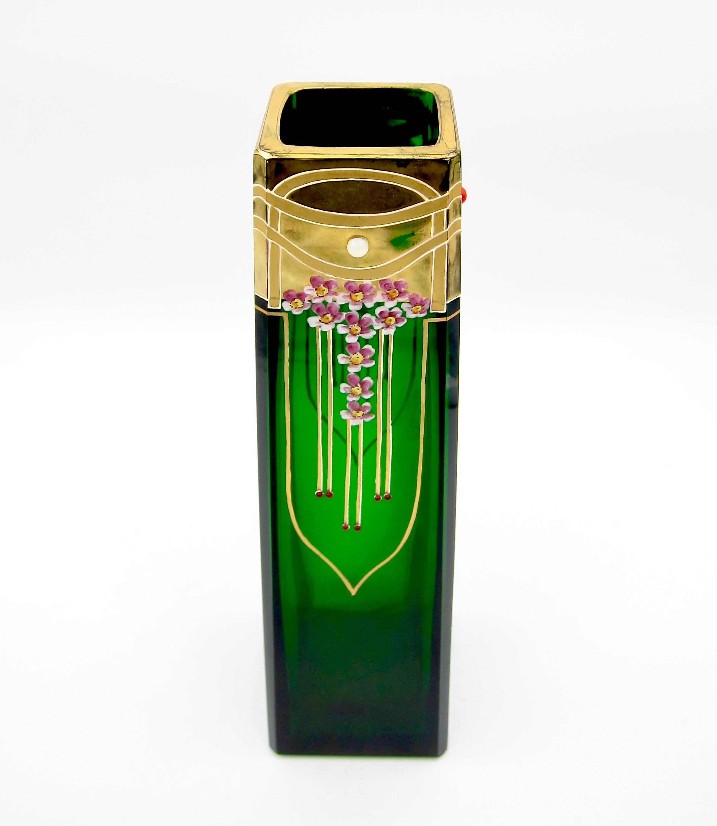 20th Century Josef Riedel Jeweled and Enameled Jugendstil Glass Vase