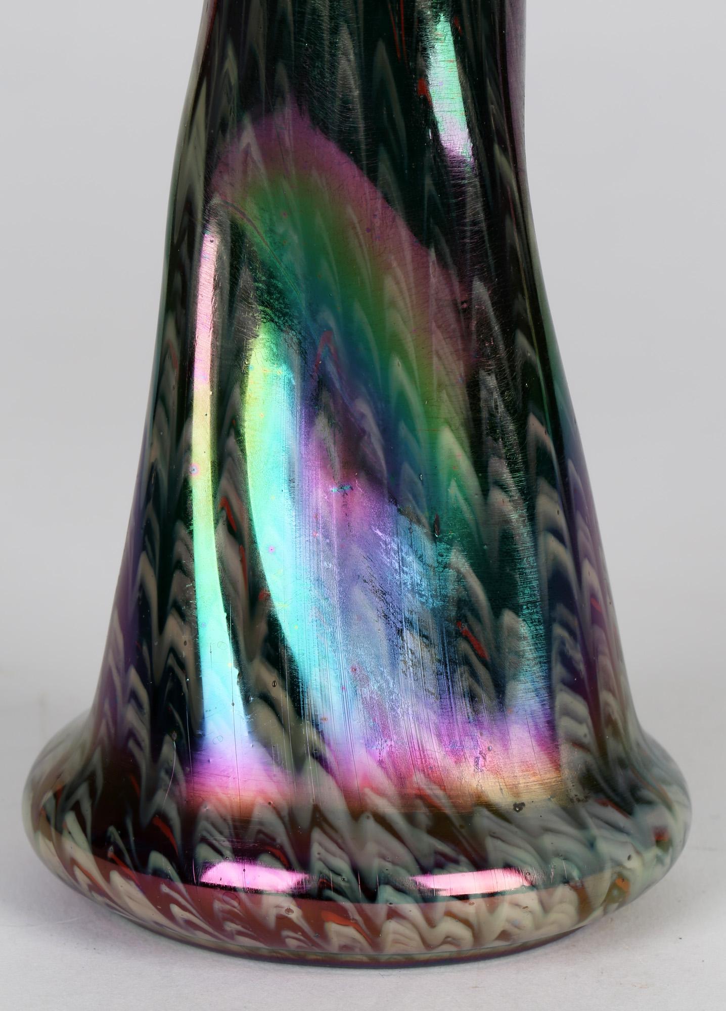 Blown Glass Josef Rindskopf Art Nouveau Iridescent Silver Rimmed Art Glass Vase