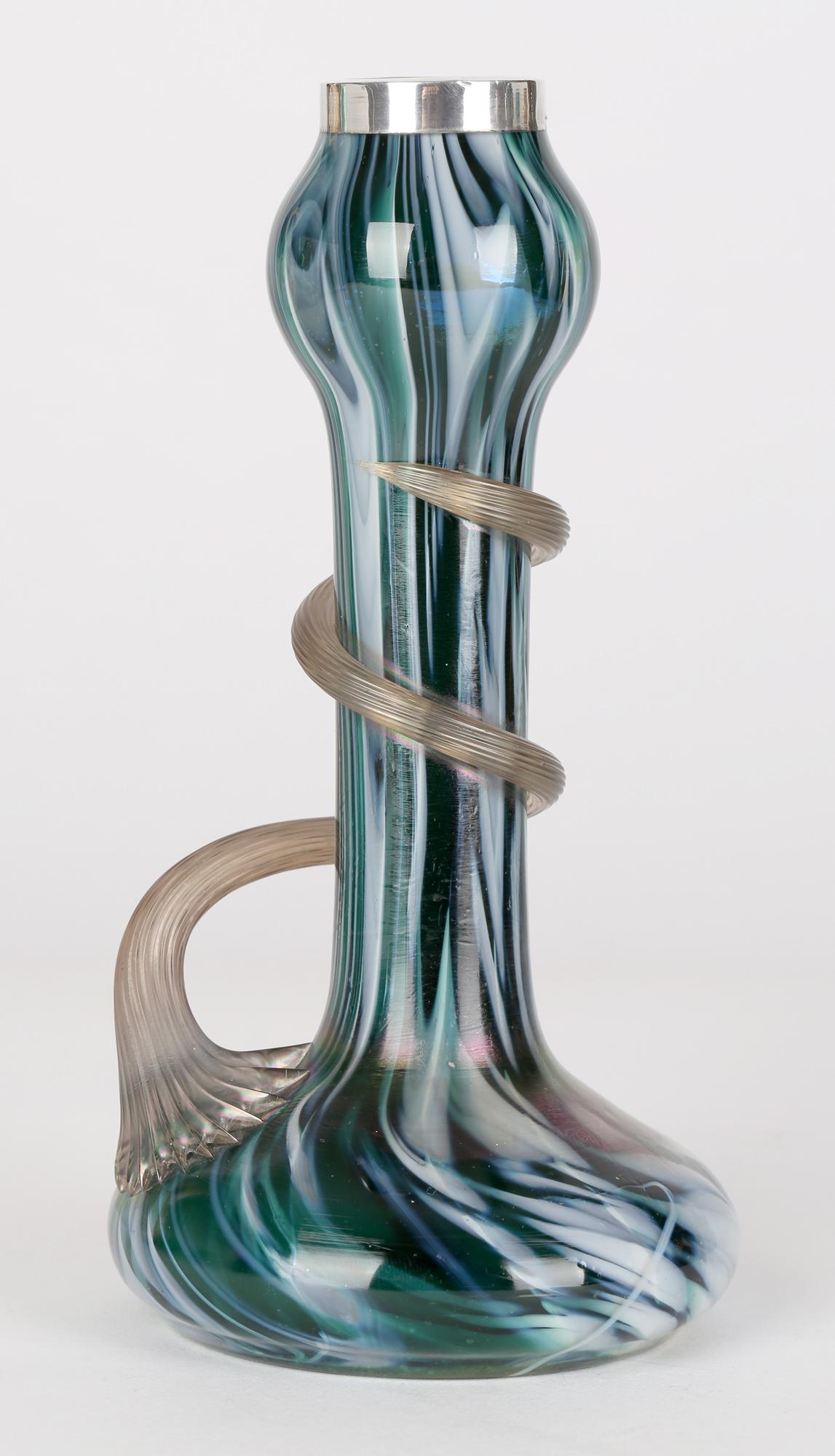 Josef Rindskopf Austrian Art Nouveau Silver Mounted Iridescent Art Glass Vase For Sale 3