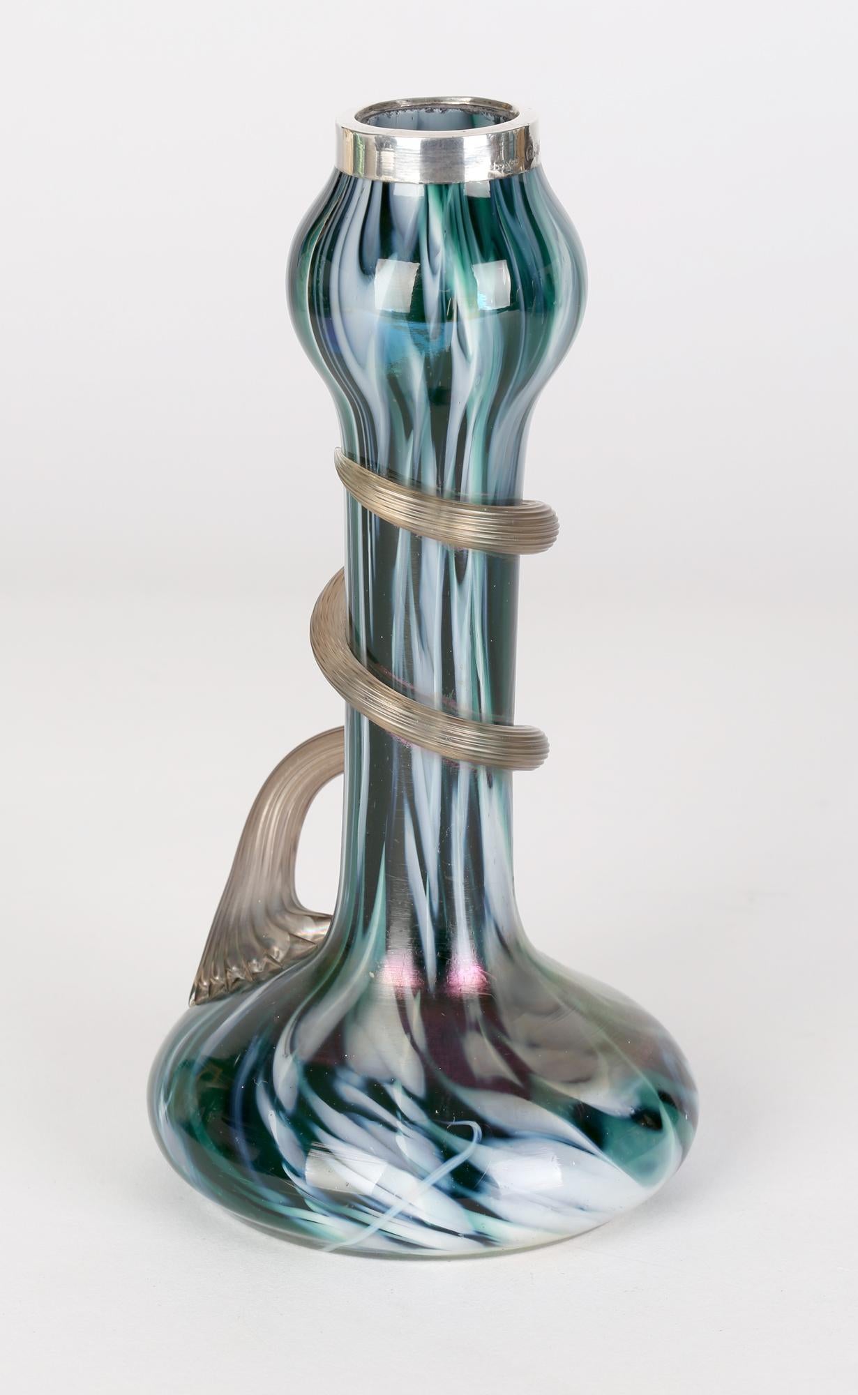 Josef Rindskopf Austrian Art Nouveau Silver Mounted Iridescent Art Glass Vase For Sale 5