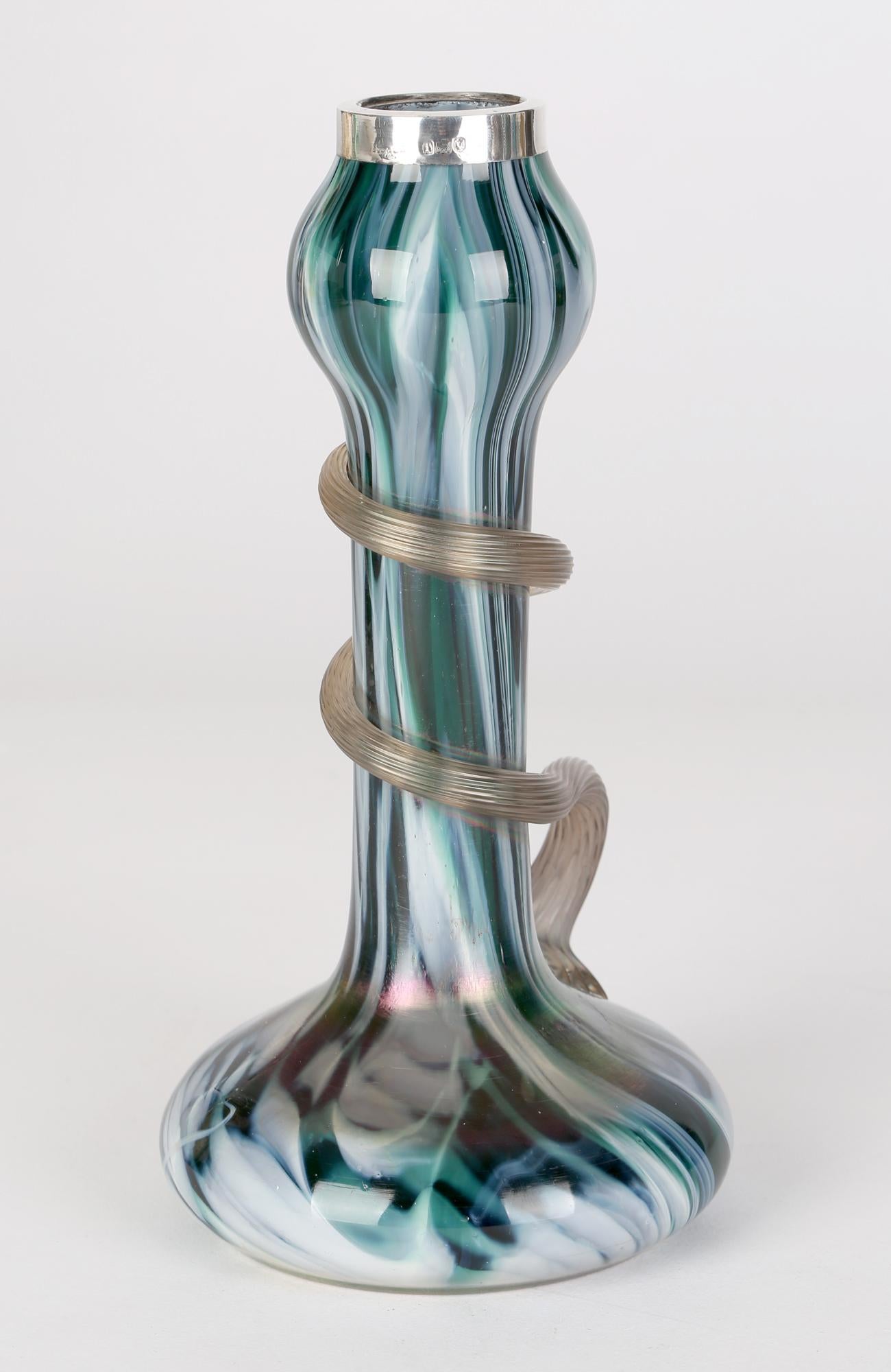 Josef Rindskopf Austrian Art Nouveau Silver Mounted Iridescent Art Glass Vase For Sale 7