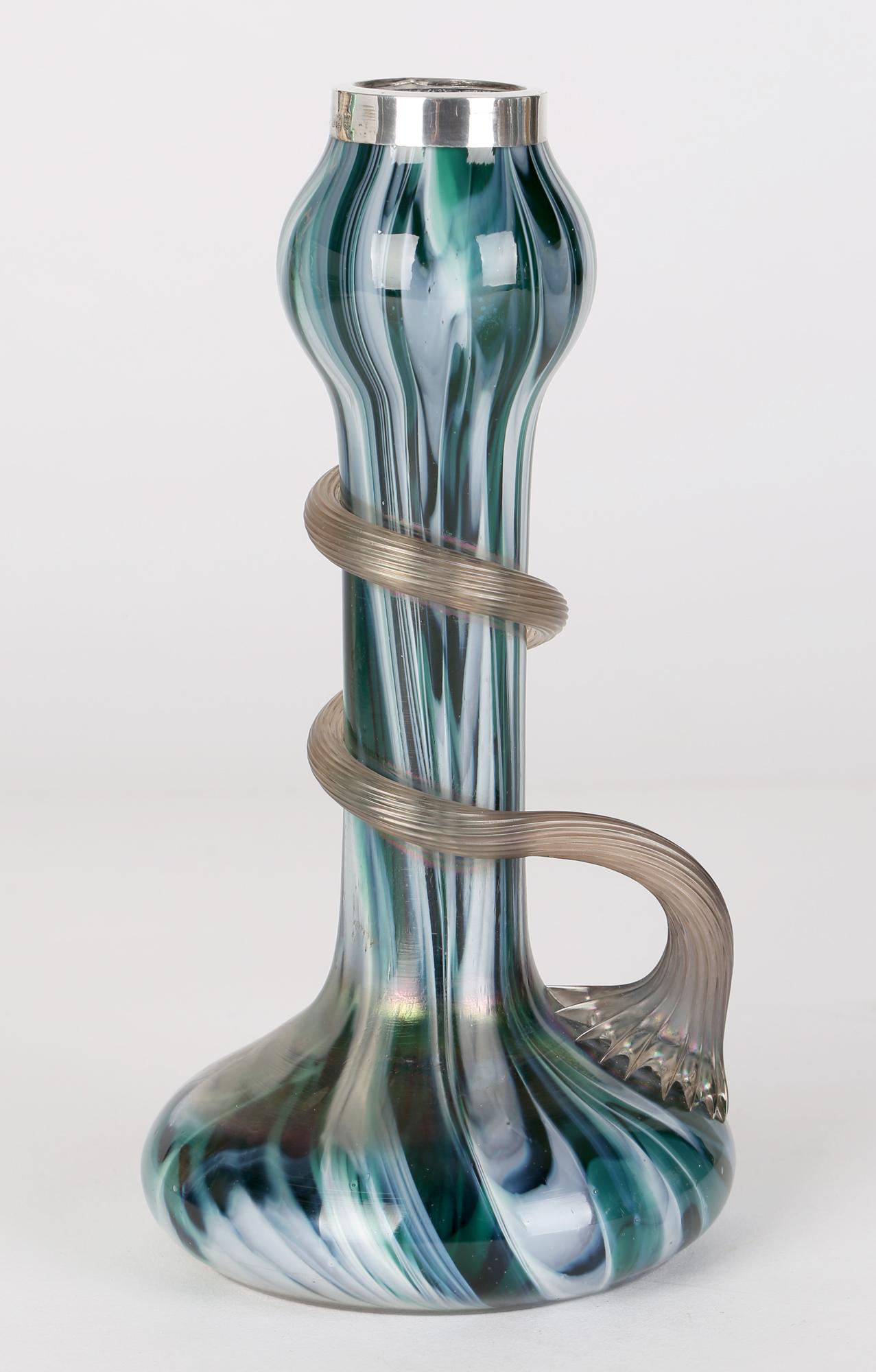 Josef Rindskopf Austrian Art Nouveau Silver Mounted Iridescent Art Glass Vase For Sale 1