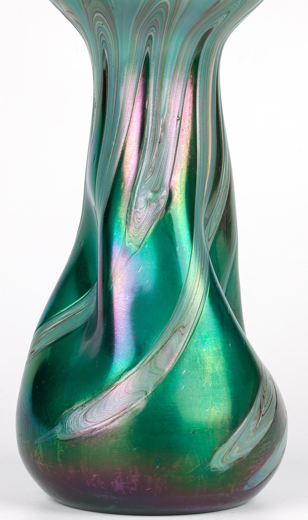 Josef Rindskopf Bohemian Pulled Feather Iridescent Art Glass Vase For Sale 2