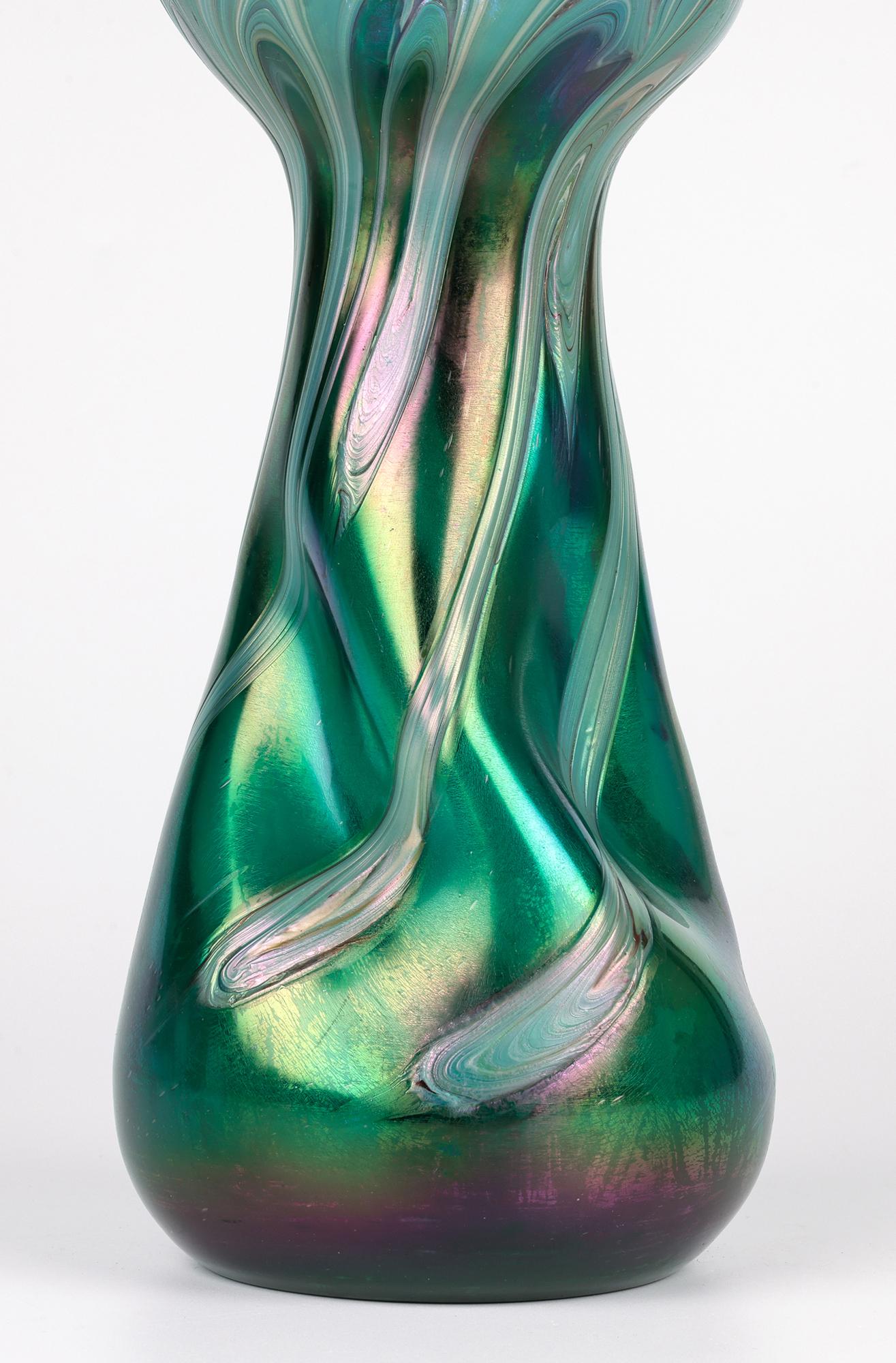 Josef Rindskopf Bohemian Pulled Feather Iridescent Art Glass Vase For Sale 5