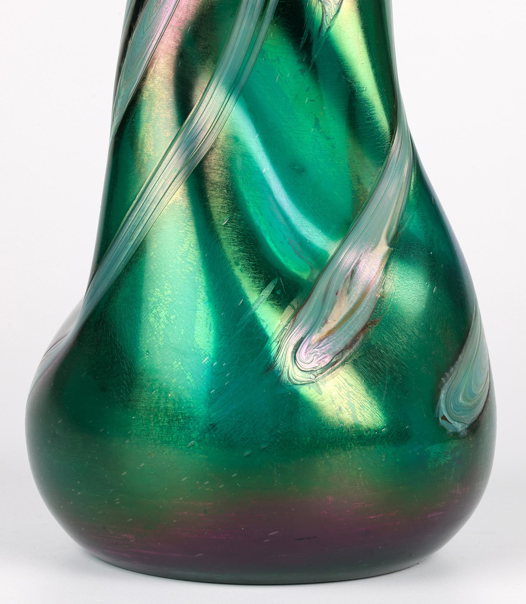 Josef Rindskopf Bohemian Pulled Feather Iridescent Art Glass Vase For Sale 7