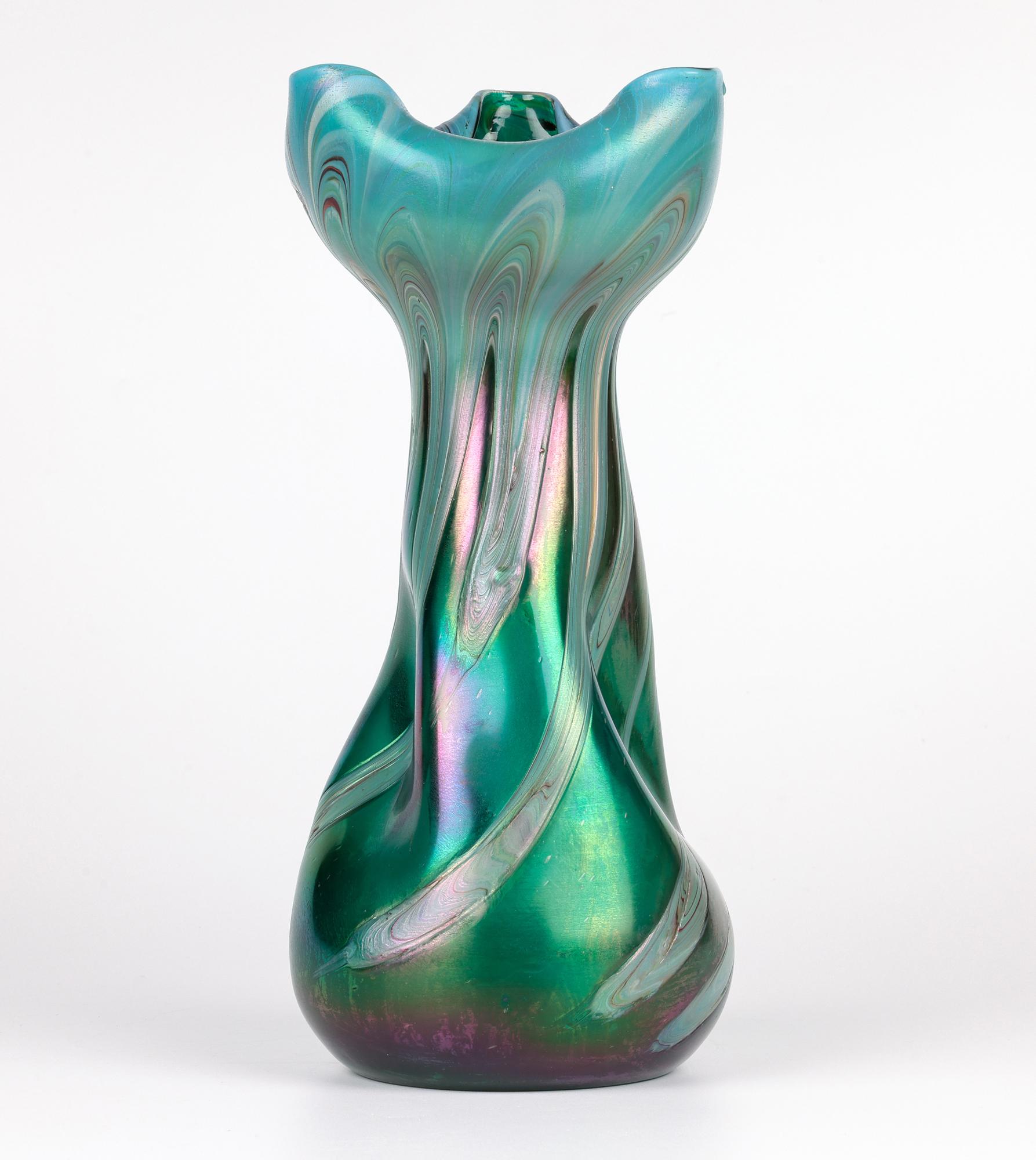 Josef Rindskopf Bohemian Pulled Feather Iridescent Art Glass Vase For Sale 8