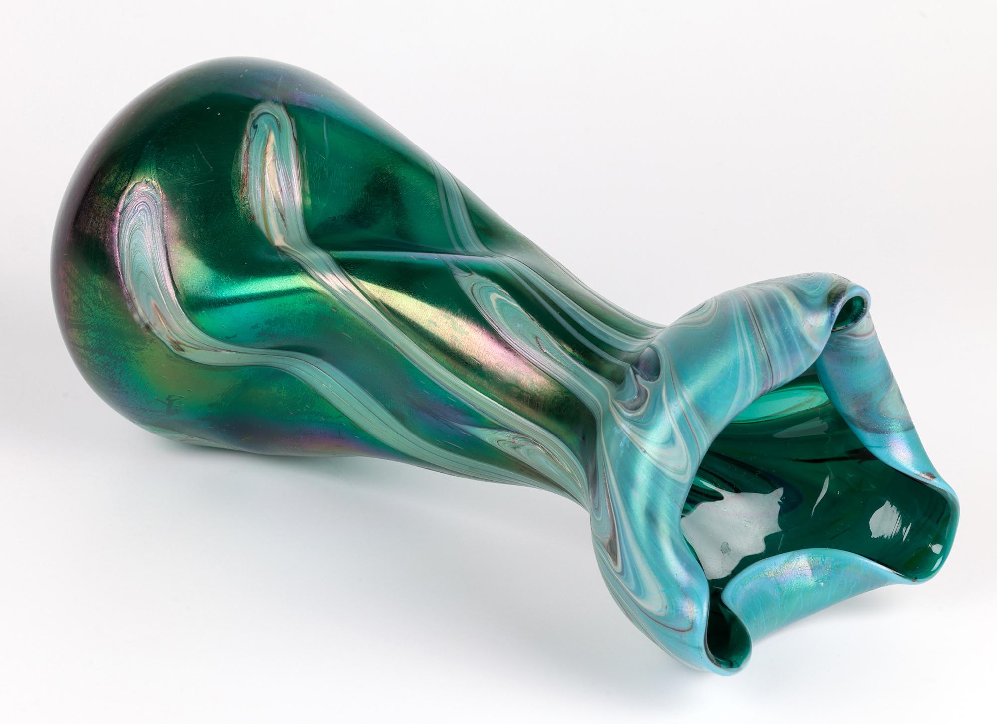 Josef Rindskopf Bohemian Pulled Feather Iridescent Art Glass Vase For Sale 9