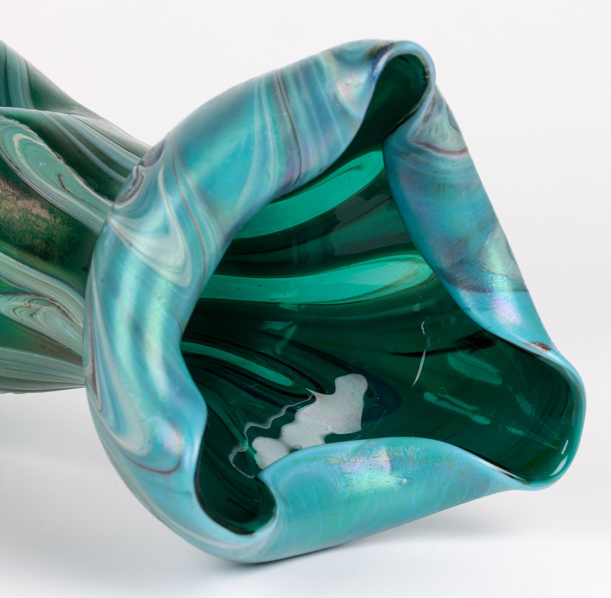 Josef Rindskopf Bohemian Pulled Feather Iridescent Art Glass Vase For Sale 11