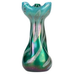 Josef Rindskopf Bohemian Pulled Feather Iridescent Art Glass Vase