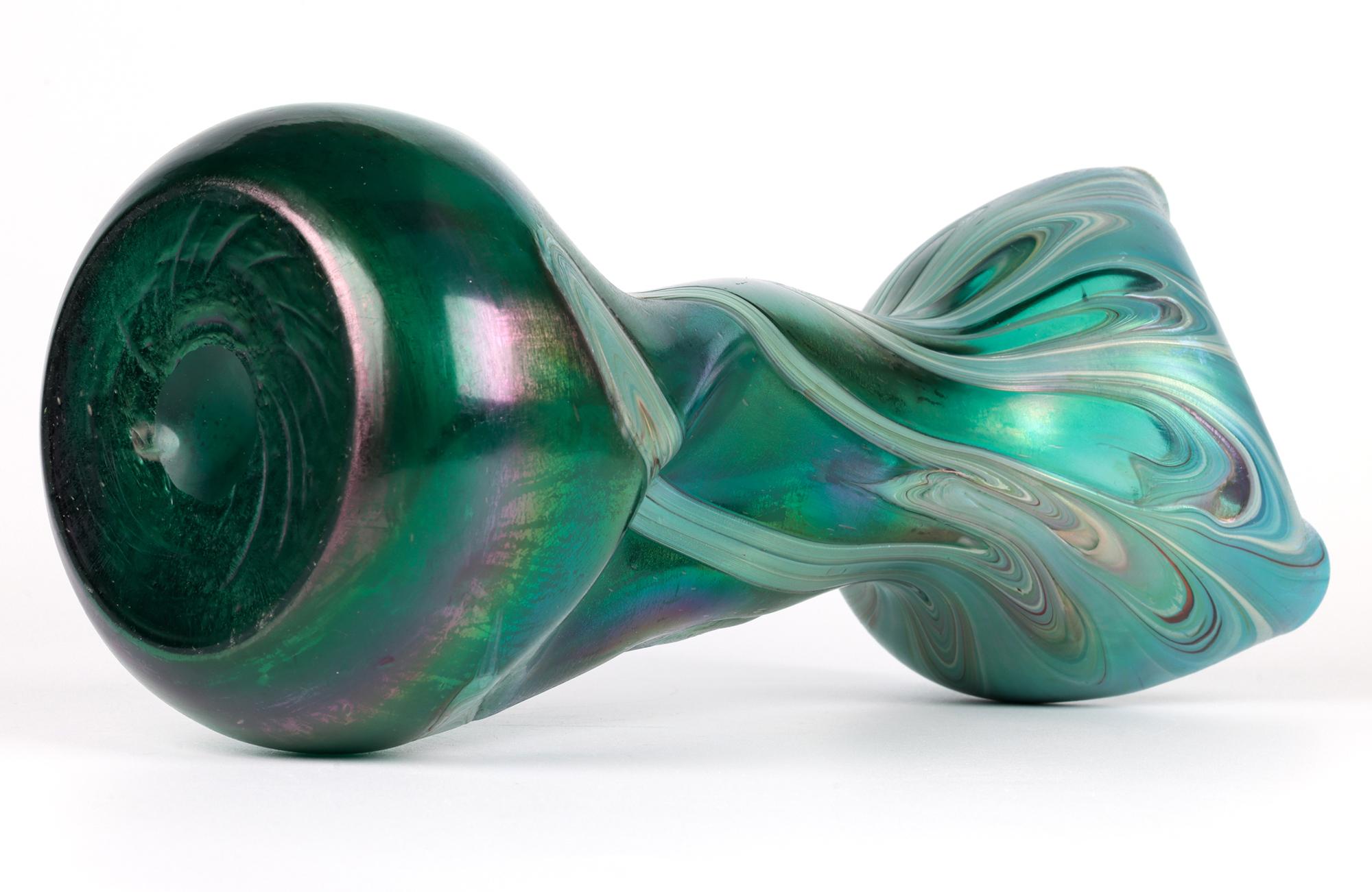 Hand-Crafted Josef Rindskopf Bohemian Pulled Feather Iridescent Art Glass Vase For Sale