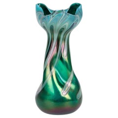 Antique Josef Rindskopf Bohemian Pulled Feather Iridescent Art Glass Vase