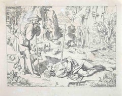 Scene from The Life and Death of Saint Genoveva - Original Etching - 1830s
