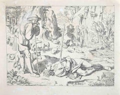 Scena da La vita e la morte di Santa Genoveffa - Acquaforte originale - Anni '30 del XIX secolo