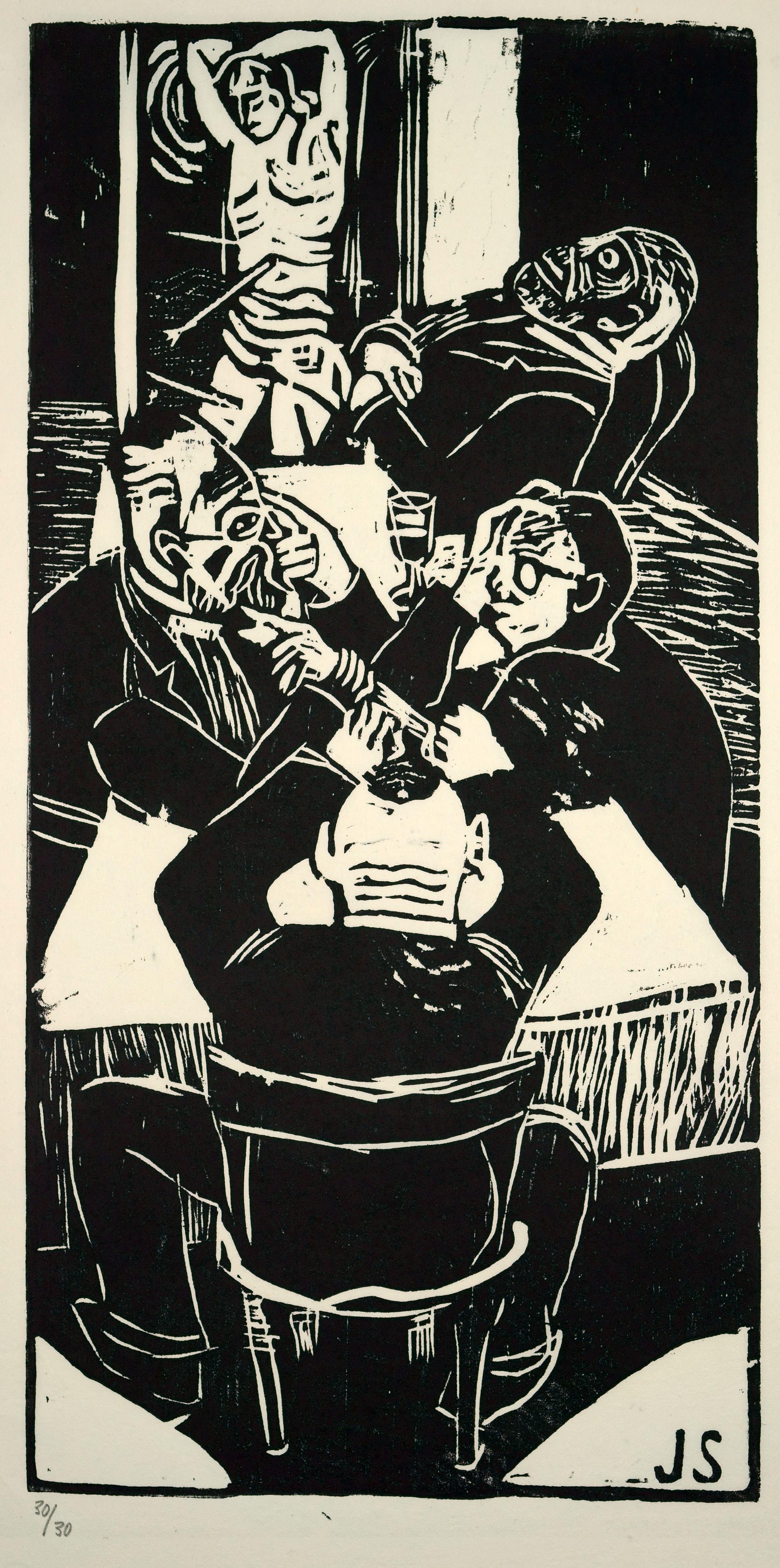 Figurative Print de Josef Scharl - Burlas / - Escritorio Perpetradores -