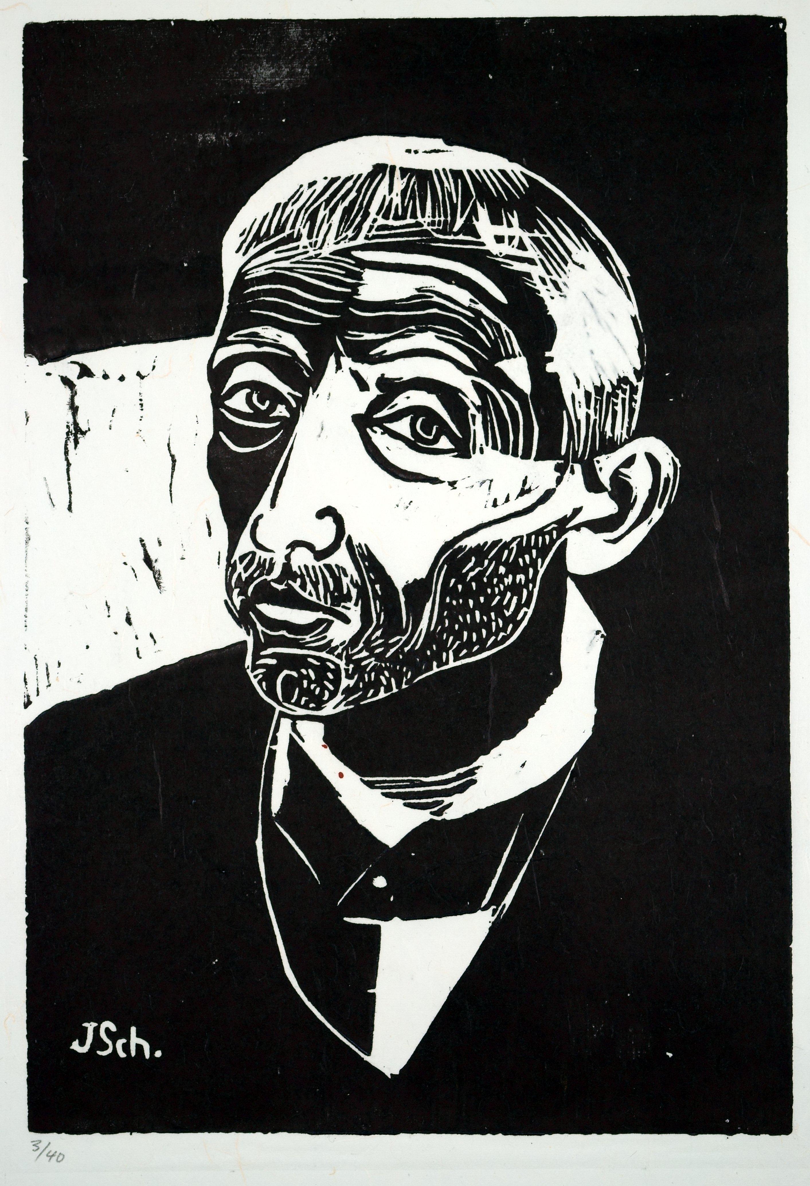 Figurative Print de Josef Scharl - Retrato de un hombre / - Perdido en el negro -