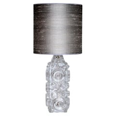 Lampada da tavolo in vetro a bolle d'aria Josef Schott, paralume in seta, Smålandshyttan, Svezia, anni '60