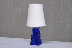 Josef Schott Lámpara de sobremesa de cristal azul, Smålandshyttans Glasbruk, Suecia, años 60