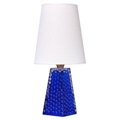 Josef Schott Table Lamp in Blue Glass, Smålandshyttans Glasbruk, Sweden, 1960s